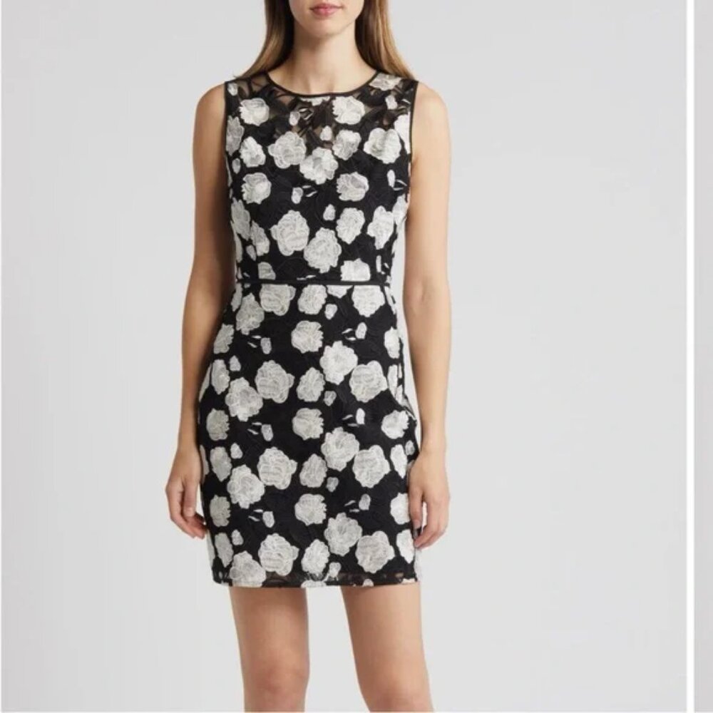 Sam Edelman Black And White Appliqu Floral Mini Dress. Sz: 14
